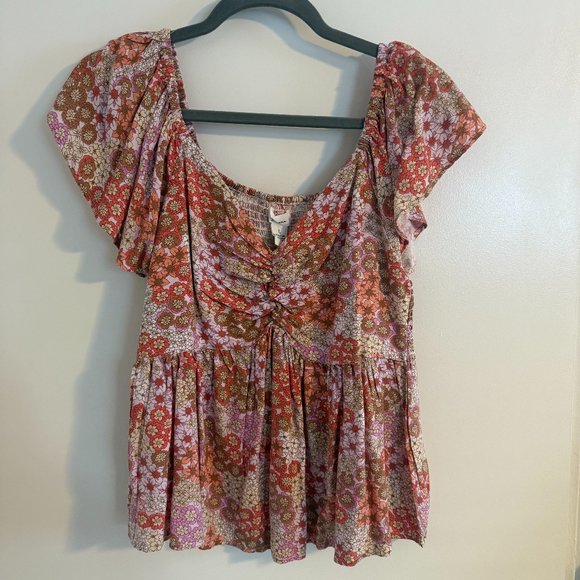 Japna Tops - Japna Pink Floral Peplum Top